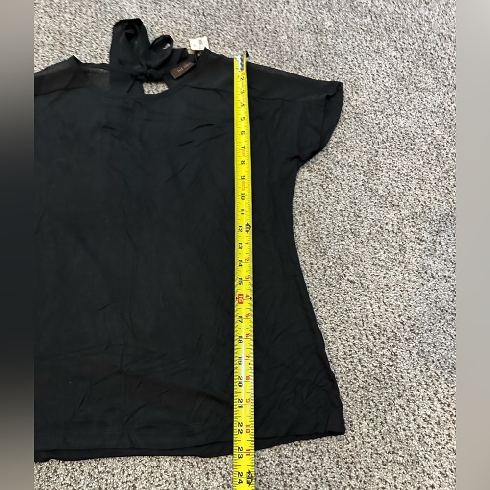 THE LIMITED M Black Jersey Top Chiffon Sheer Shoulder Neck Tie R $35 - Picture 7 of 11